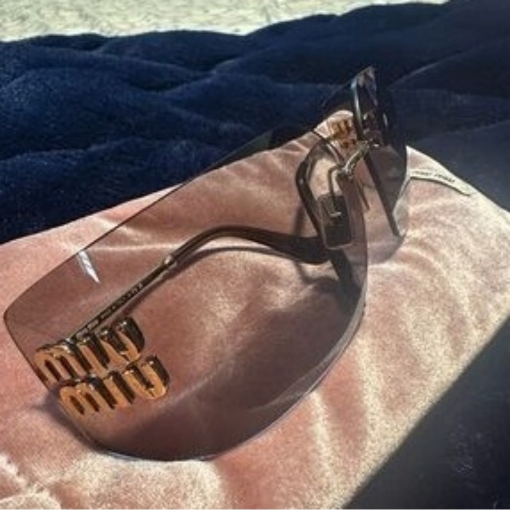 Miu Miu Gold Sunglasses with Pink Tint - Picture 1 of 5